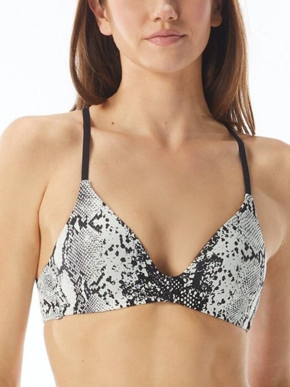 Vince Camuto Snakeskin Print Strappy Back Bikini Top Swimsuit Black Size M NWT